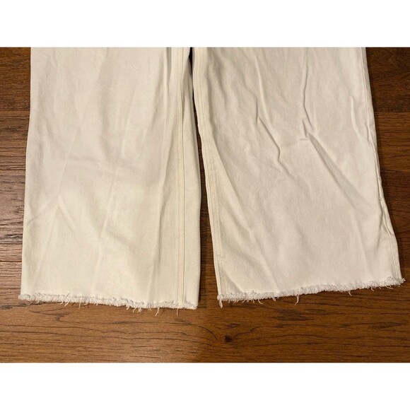 H&M Capri Cropped Pants Womens Sz 18 White Denim Fringed Wide Leg Casual Boho - Picture 3 of 12